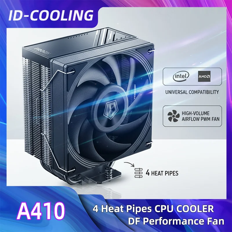 

ID-COOLING A410 152 мм, высокий, 4 тепловых трубки, кулер для процессора, 12 В, 4 контакта, ШИМ, большой объем воздуха, поддержка Intel LGA1851/1700/1200/115X AM5/AM4