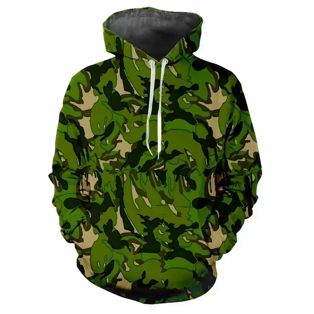 Erkek moda baskılı kamuflaj desen Hoodie dijital baskılı rahat uzun kollu Hoodie erkek moda üst