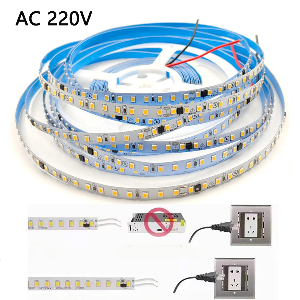 室内装飾用の高輝度LEDストリップライト,220v,2835ダイオード/m,5m,10m,20m,防水,自然な白い色,リビングルーム用