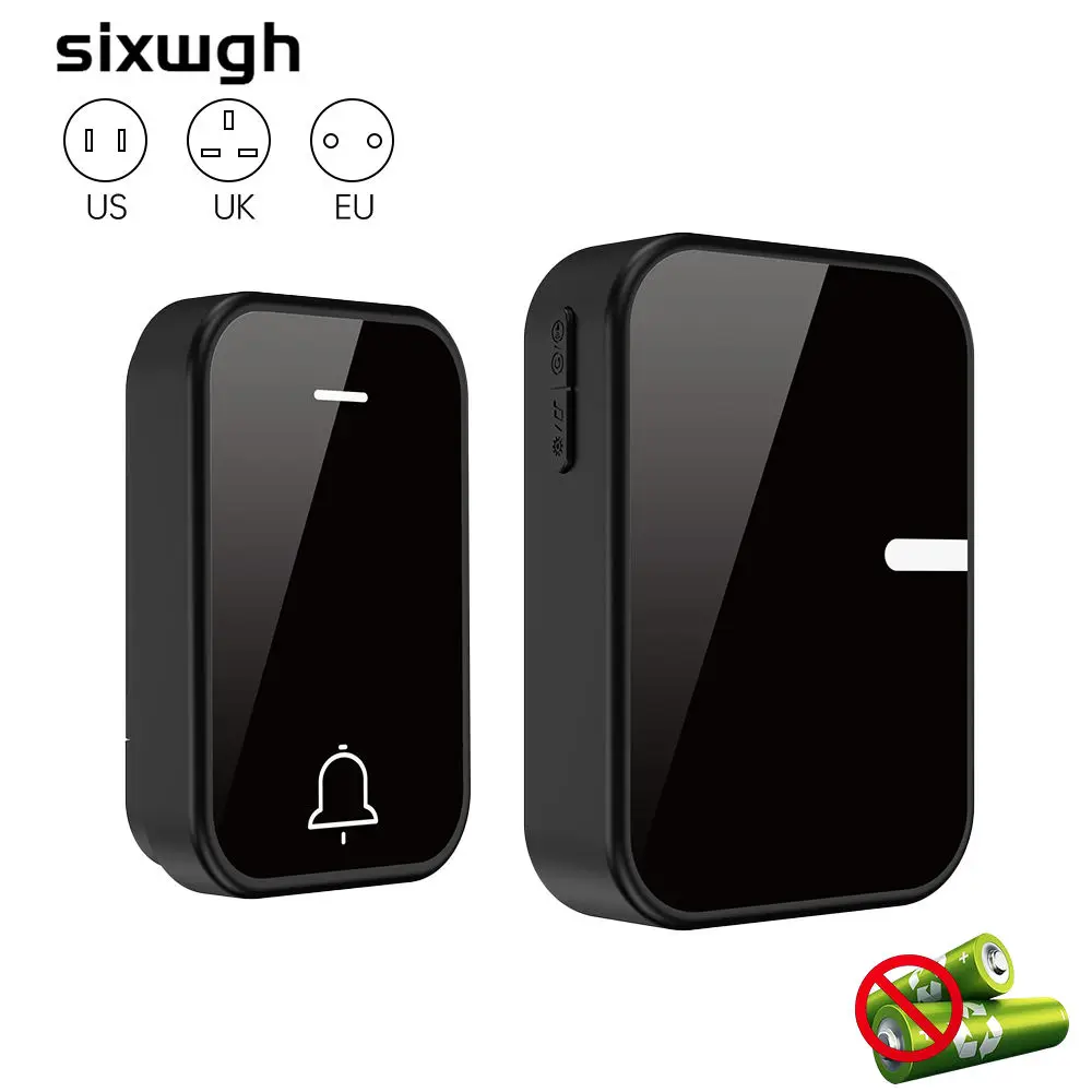 Campanello wireless certificato SIXWGH di nero Avviso impermeabile senza batteria per kit da 1 a 2 appartamenti, uffici e camere d'albergo