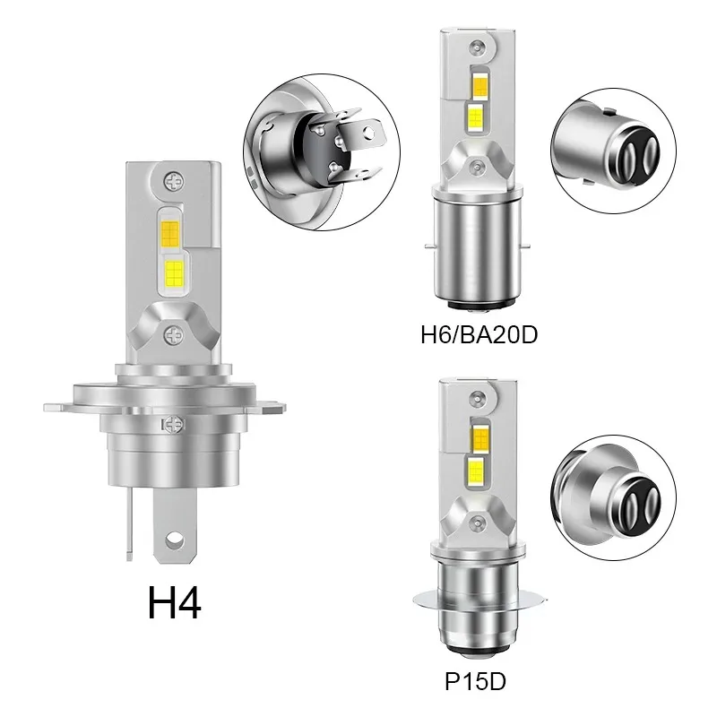 Motorcycle LED 1PC H4 H6 PD15 Headlight Bulb Start 15W Led Moto Motor Bike Light High Low Beam 6000K Aluminum 12-80V Waterproof