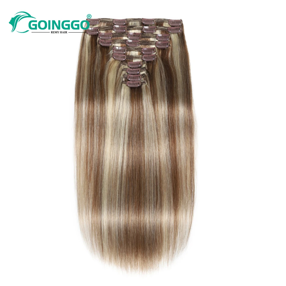 Goinggo-extensiones de cabello humano brasileño, accesorio capilar liso, rubio claro, degradado, Natural, 160g, 10 unidades por Set