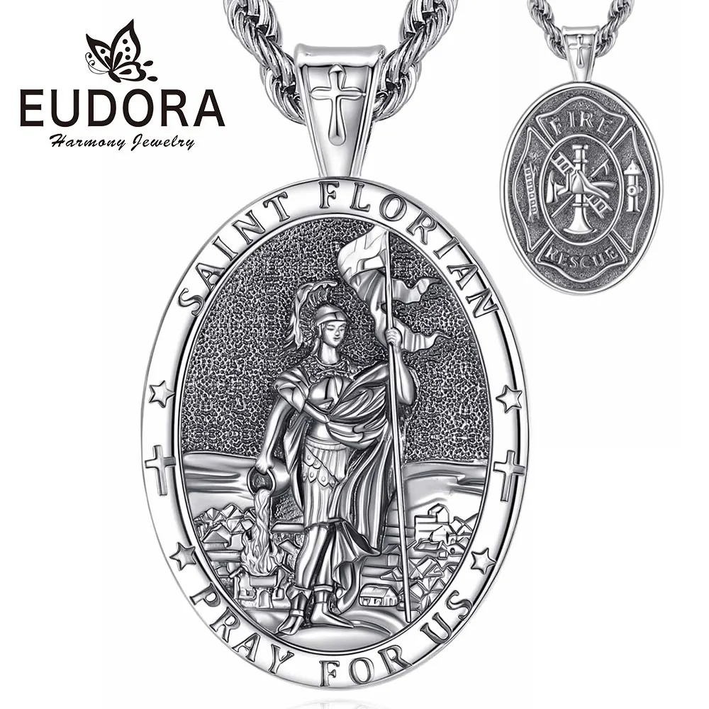 Eudora Copper Saint Florian Necklace Protect Us Firefighter Amulet Pendant Christian Religious Jewelry Fine Gift ﻿for Men Woman