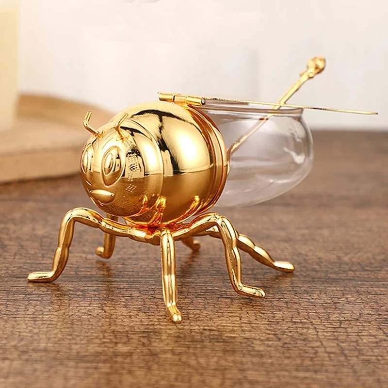 Creactive Luxurious Bee Honey Pot Honey Storage Jar Decorative Bee Figurines Ornament Seasoning Jar Kitchen Spice Pot With