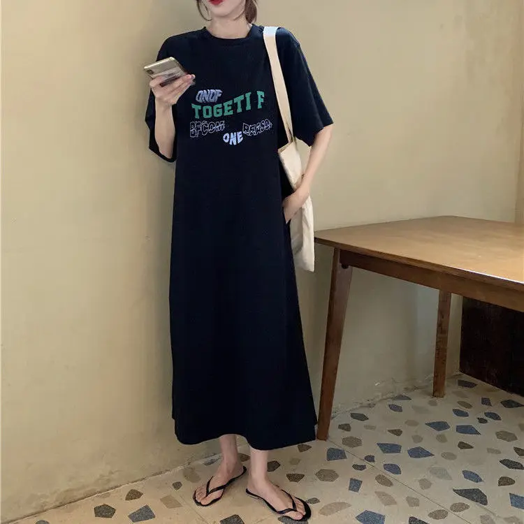 T-shirt grande taille 300 Pou Dr Or Sve pour femme Long été décontracté ample longueur genou couvrant la viande confortable Long D...