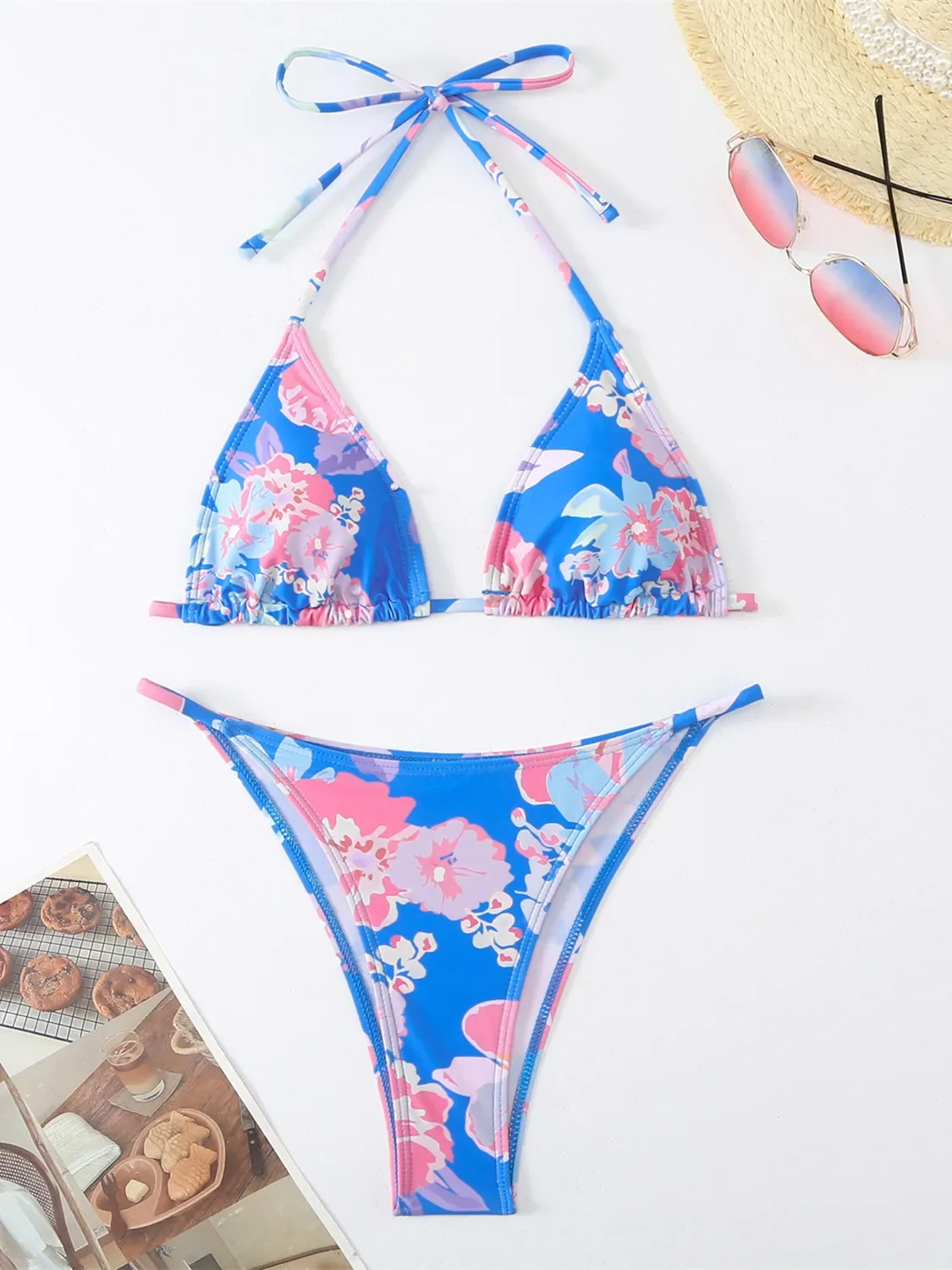 HIAVAVA-Conjunto de Bikini con estampado Floral para mujer, traje de baño Sexy con realce, traje de baño brasileño con cordones, traje de baño tipo Tanga