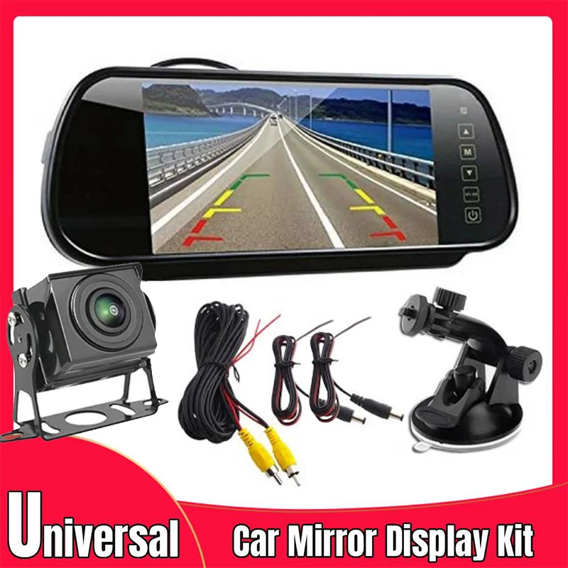 7inch Clip- On & Stick- On Installation Mirror Monitor+Heavy Duty Backup Camera Set Parking Assistant Vehicle Night Vision