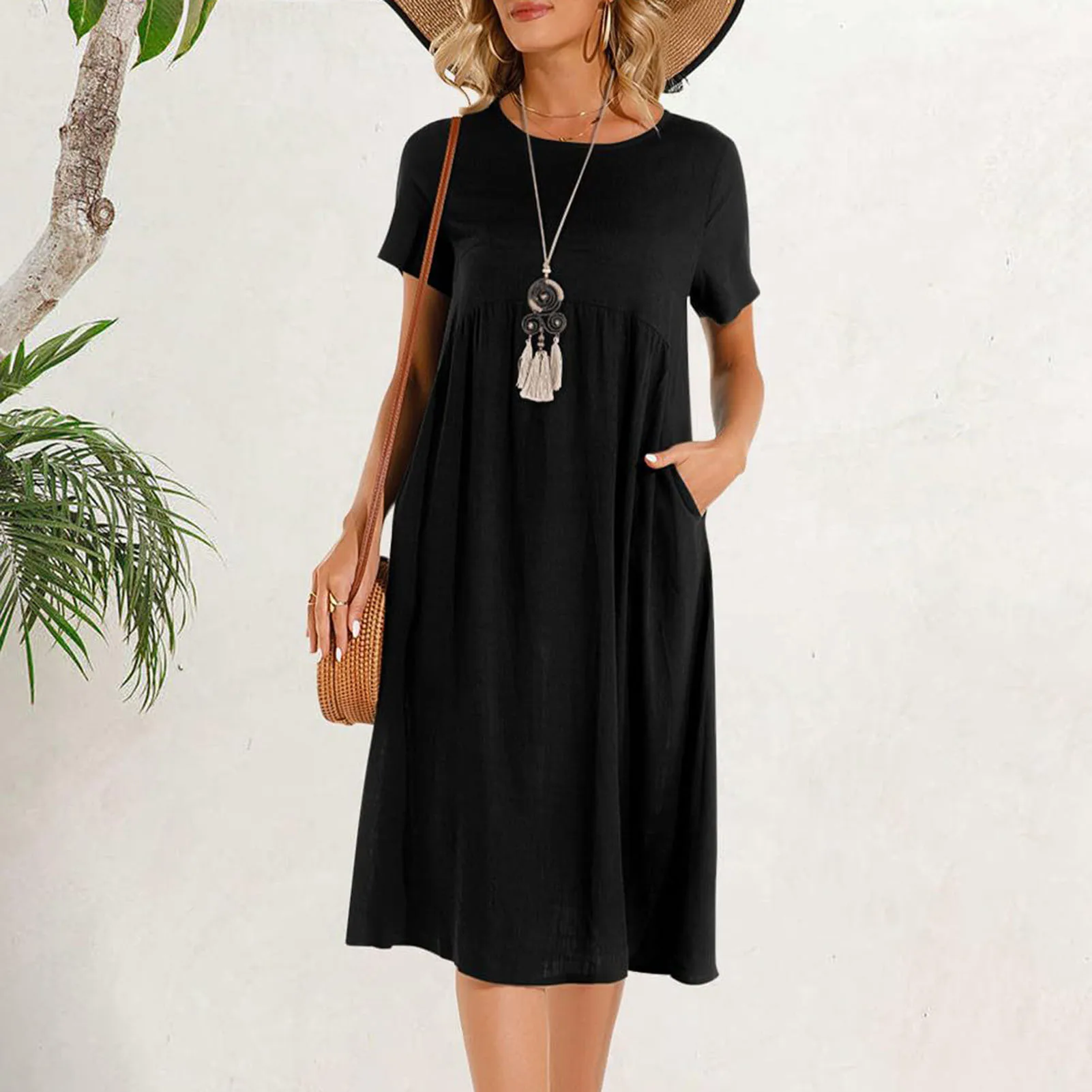 2025 봄 여성 코튼 린넨 맥시 드레스 여름 캐주얼 반팔 O넥 선드레스 여성 빈티지 포켓 루즈 롱 로브