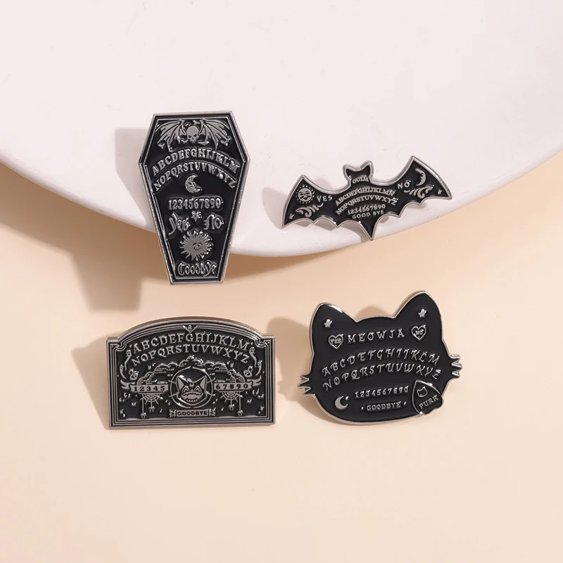 Retro Nostalgic Ouija Board Enamel Pin Yes Or No Bat Cat Magic Divination Gothic Brooches Lapel Backpack Badges Easter Jewelry