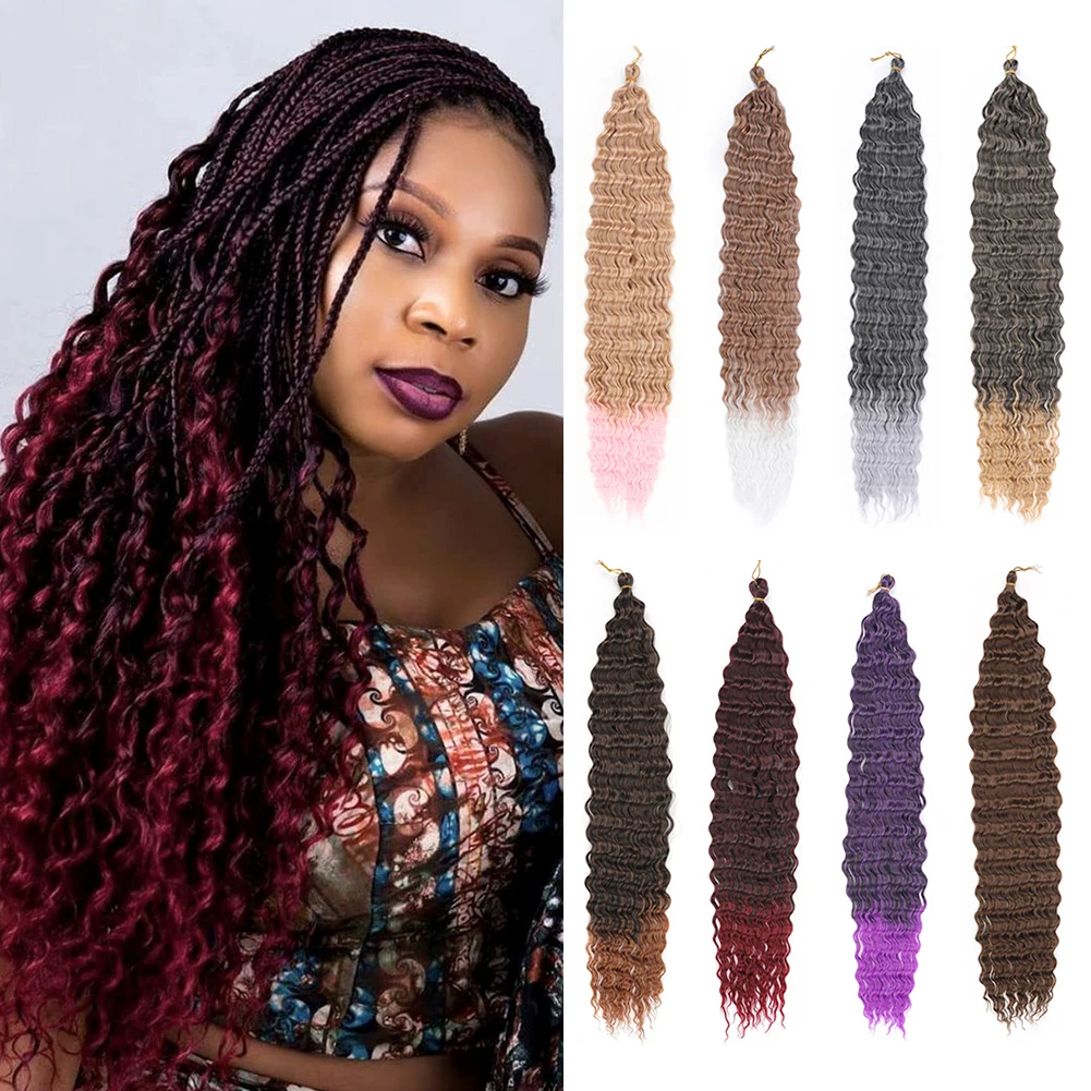 Onda Profunda Longa Encaracolado Sintético Trançado Cabelo para Mulheres, Crochet Cabelo, Macio, Crochet, 30"