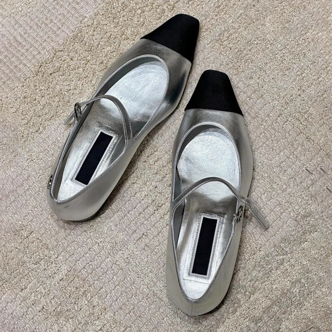 2025 Spring New Women's Colorblock Mary Jane Shoes Square Toe Low Heel Buckle Temperament Elegant Princess Dress Single Shoes