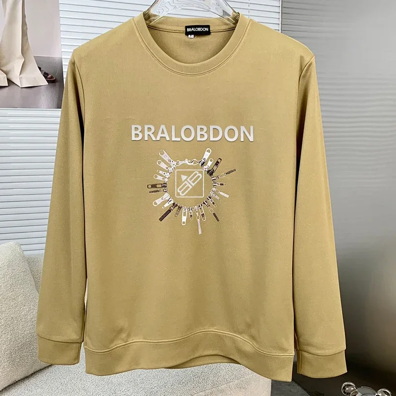 Bralobdon 2024 جديد الرجال هوديي الكلاسيكية البلوز هوديي رسالة طويلة الأكمام جولة الرقبة مع أسفل هوديي رداء علوي غير رسمي