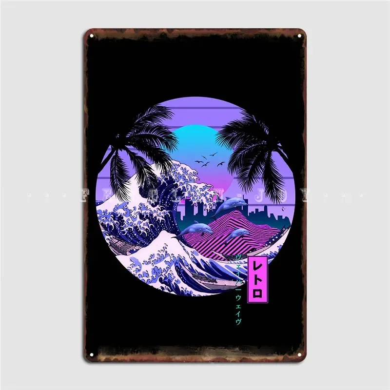 Kanagawa Vaporwave Metal Sign Wall Plaque Wall Pub Living Room Funny Tin Sign Poster