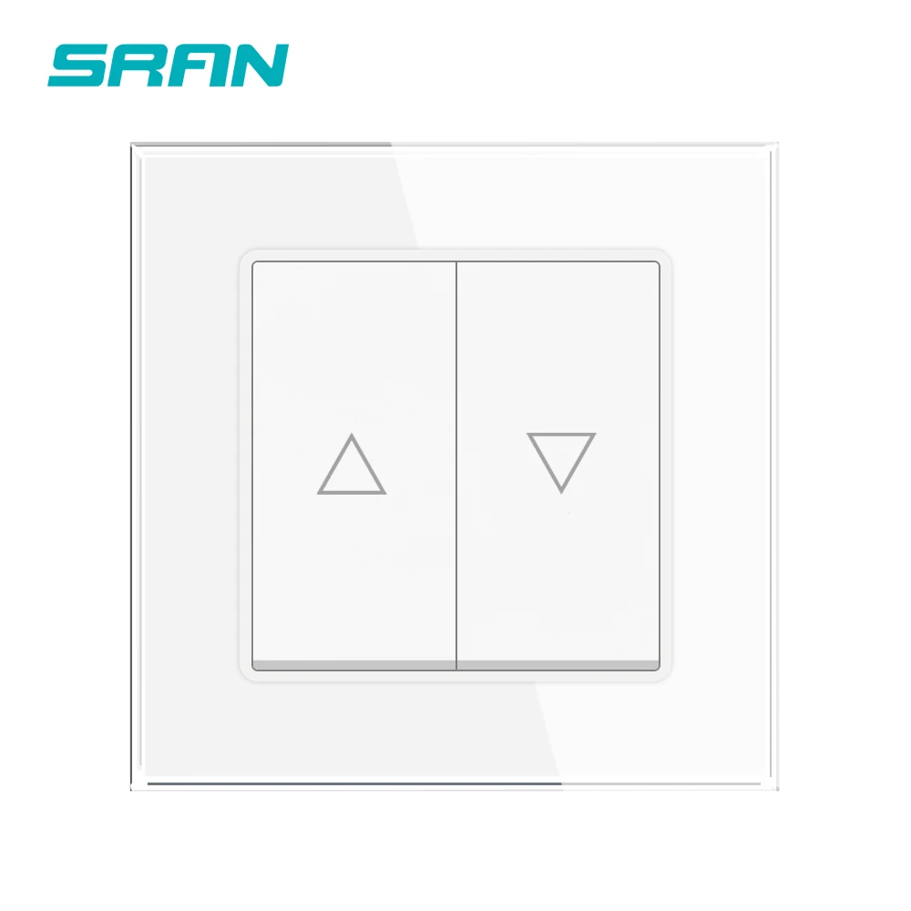 SRAN push button switch automatic reset 2gang Roller Shutter Curtain 82*82mm Crystal Tempered Glass Panel