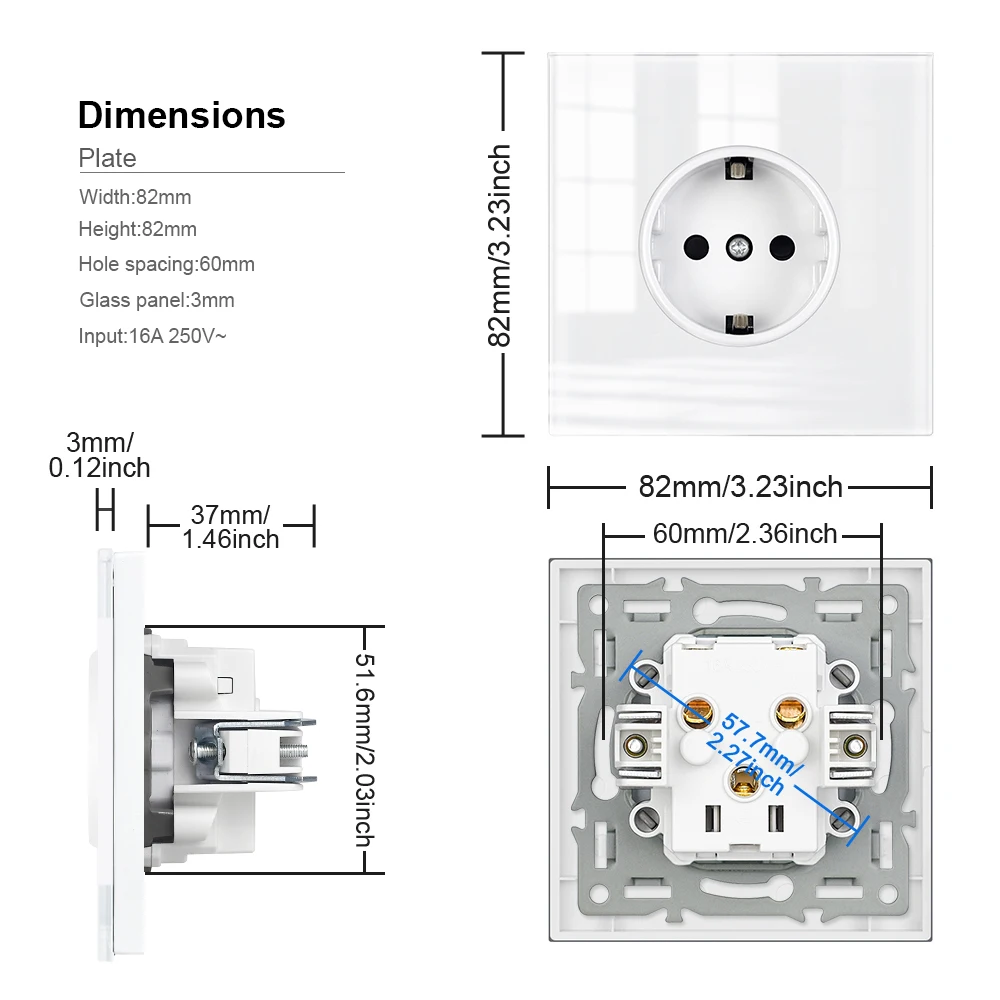 VISWE EU Standard  Electrical sockets 220V 16A Full Mirror Tempered Glass Panel Multiple Black Socket Wall Home Improvements