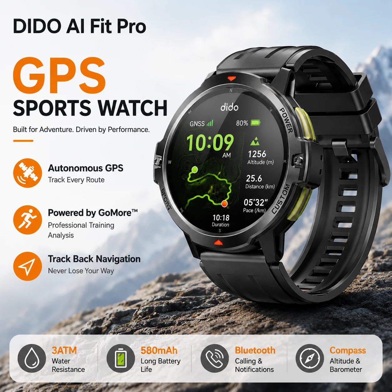 Dido AI Fit Pro GPS Smart Watch GoMore Training VO2 Max Recovery 3ATM Waterproof Heart Rate SpO2 Fitness Tracker