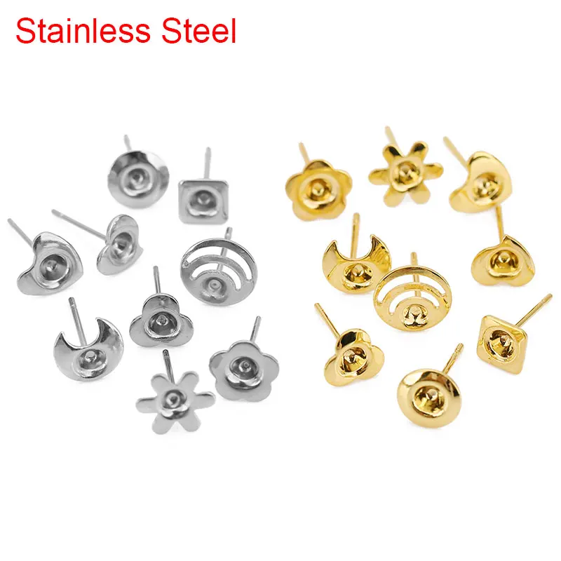 20pcs 3.5mm Stainless Steel Earrings Base Cabochon Settings Bulk Anti Allergy Earring Hooks For Jewelry Making Supplies Findings