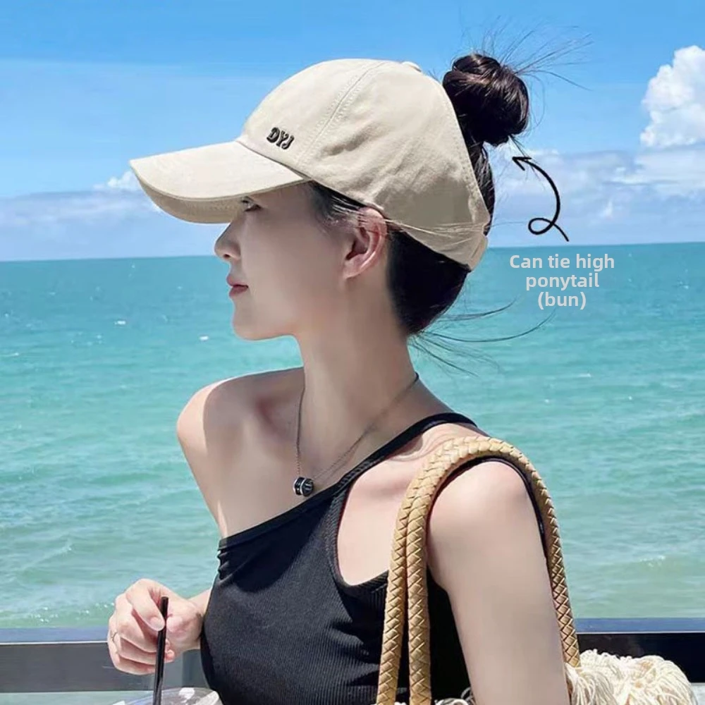 High Quality with Open Top Summer Women's Ponytail Hat Casual Letter Embroidery Back Opening Design Hat Versatile Baseball Cap