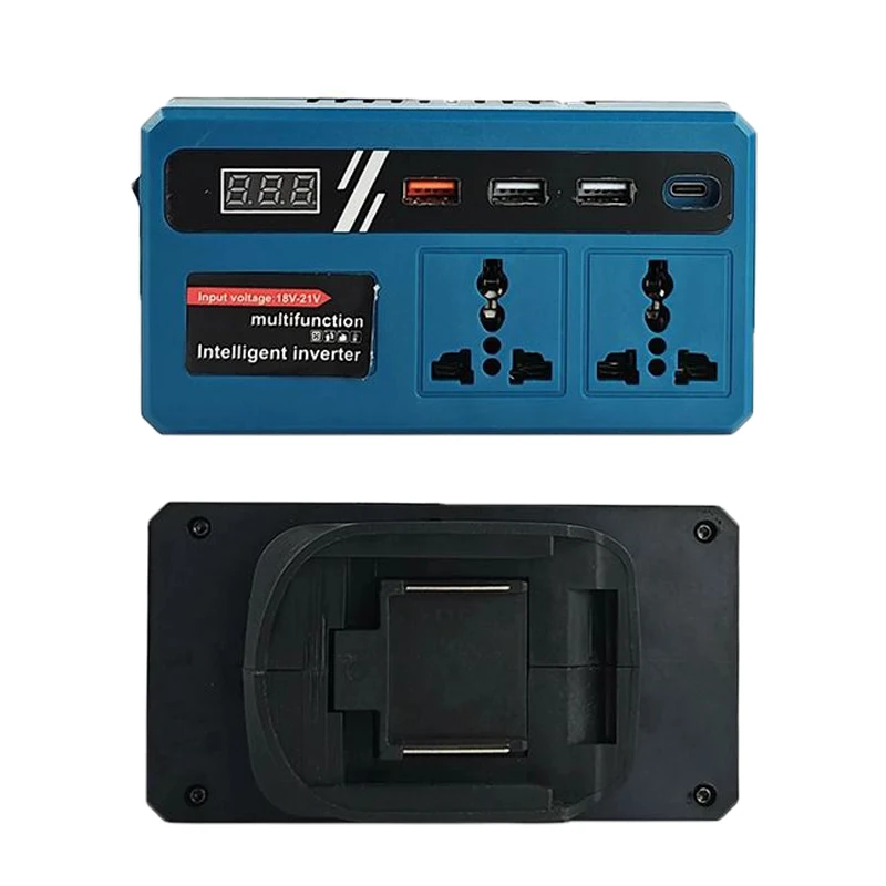 Portable Smart Inverter Multifunctional Smart Voltage Converter with 4 USB Ports and LED Light for Makita 18V Lithium Batteries