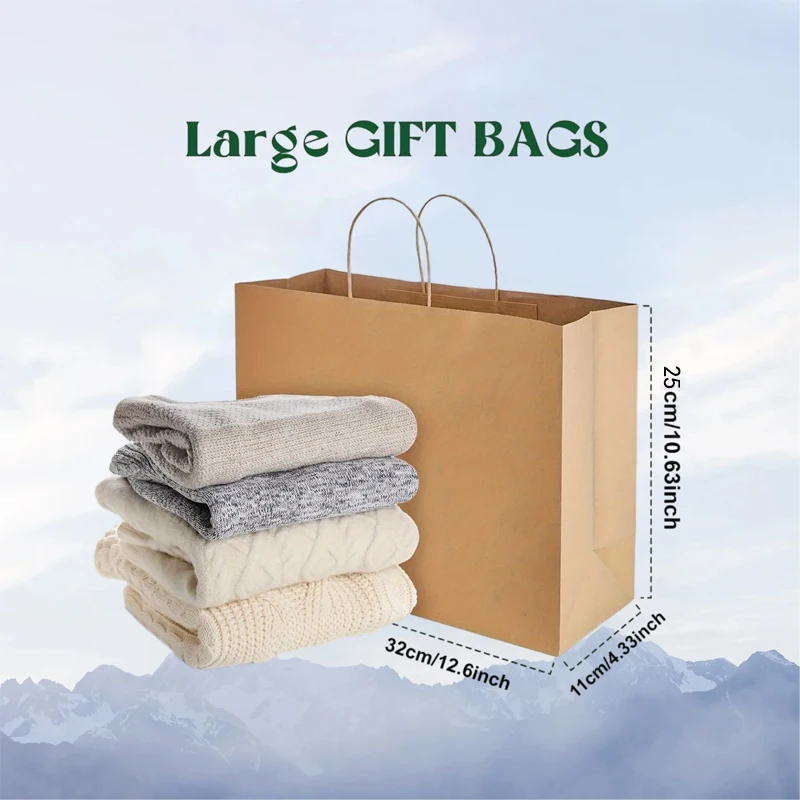 Bolsas de regalo grandes de papel Kraft con asas, bolsas de compras ecológicas para fiesta, boda, cumpleaños, embalaje de regalo al por menor, 20 Uds.