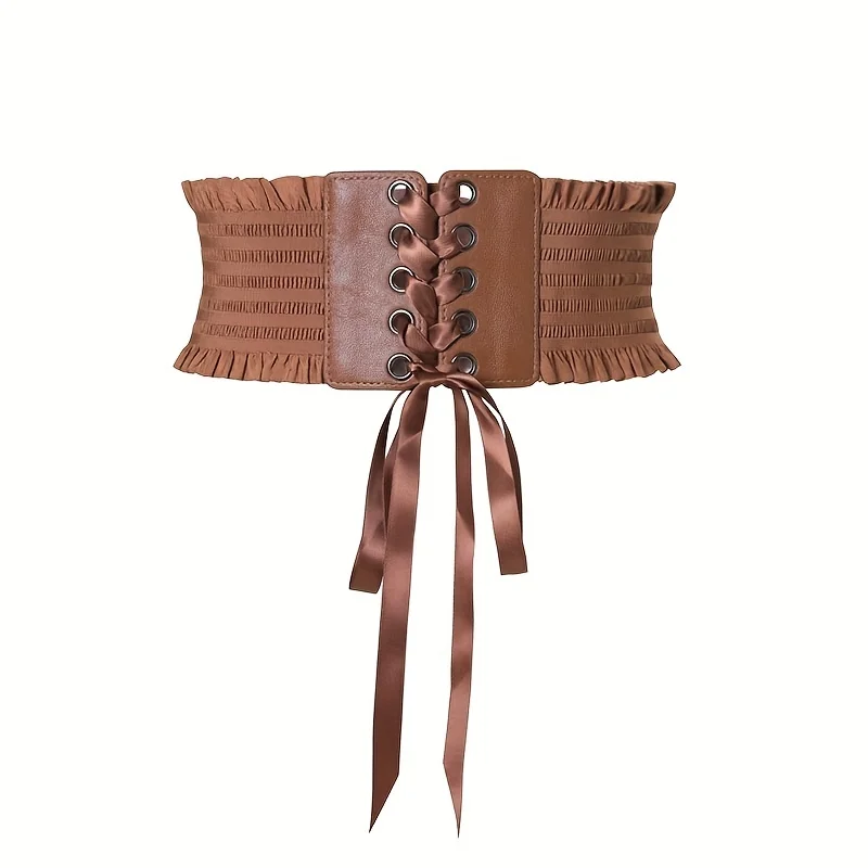 Cinture larghe con volant eleganti Cintura waspie classica con lacci in tinta unita Cintura elastica vintage Cintura per cappotto casual per donna