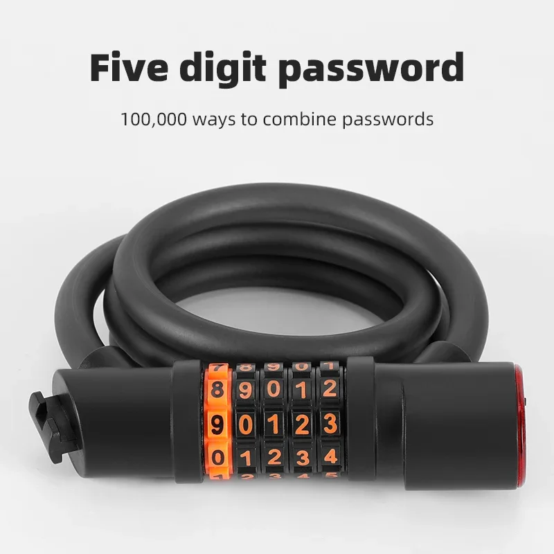 Bike Lock Anti-theft 5 Digit Combination Password Security Lock With LED Light 1.2M MTB Road Bike Steel Cable Bicycle Lock New