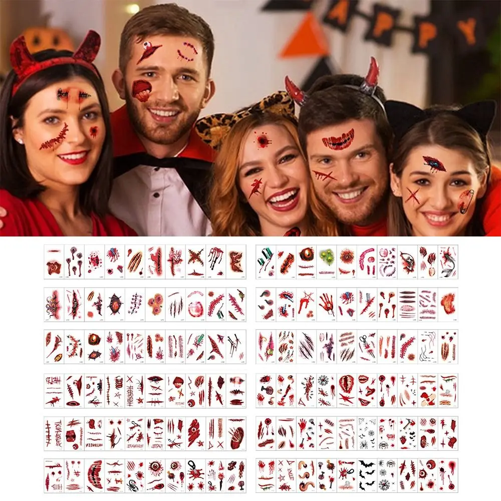 متعدد الألوان هالوين الوشم ملصق الجسم ماكياج واقعية المؤقتة الوشم الشارات الدموية 3D ندبة للماء #3