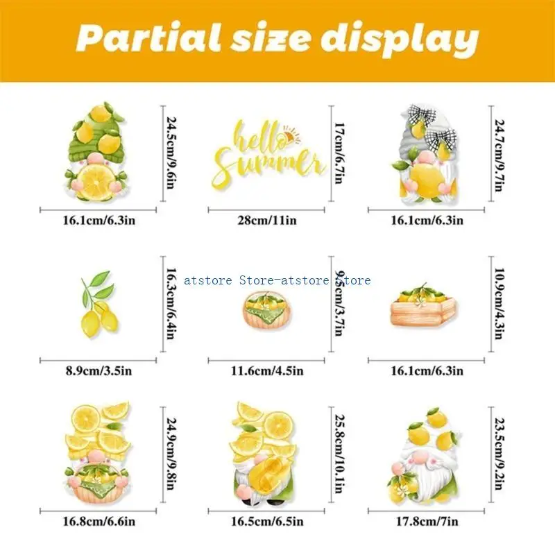 

H37D 9 Sheets Summer Window Clings Gnomes Static Stickers Beach Flops Wall Decal