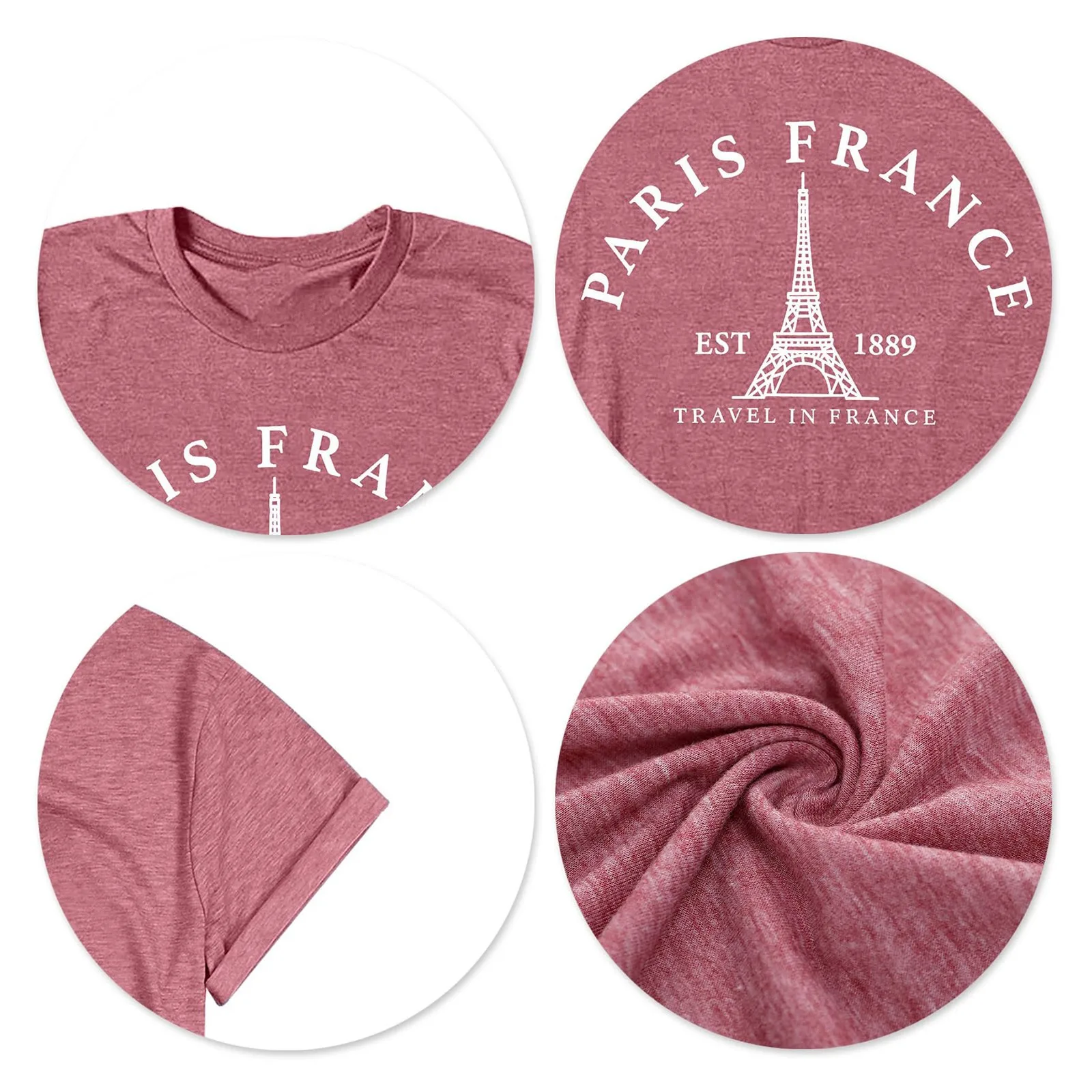 Frankrijk Toren Effen Kleur Shirt Reizen In Frankrijk Veelzijdige Minimalistische Tops Casual Mode Vintage T-Shirt