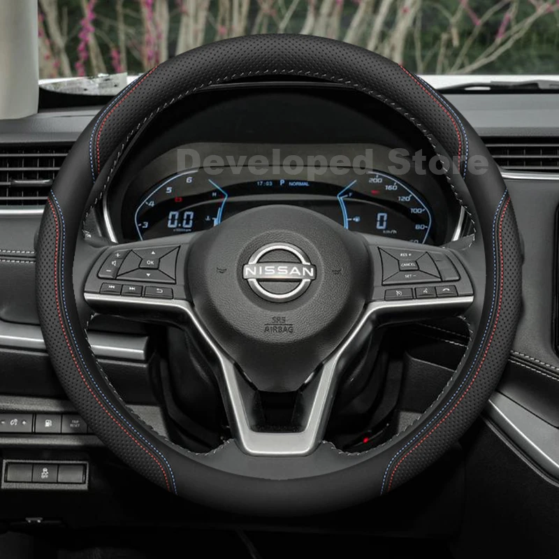 

Car Steering Wheel Cover For Nissan Navara NP300 D23 D40 D22 2025-2008 Leather Auto Steering Wheel Nissan NP300 Accessories