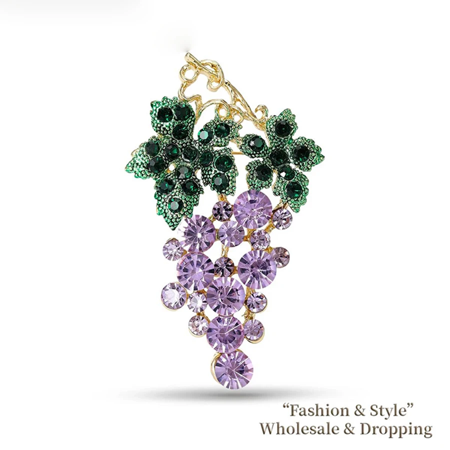 Crystal Grape Brooches for Women Unisex Fruit Plant Pins Multi-color Available Casual Party Accessories Gifts