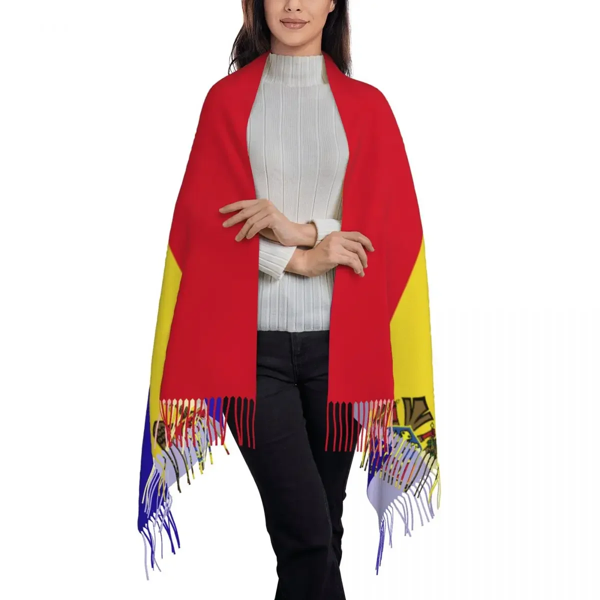 Moldova Flag Women's Tassel Shawl Scarf Fashion 