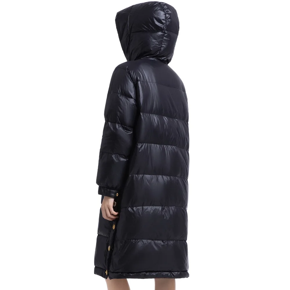 سترة شتوية نسائية لعام 2025 بطول 90 سم، طلاء PU، مشبك معدني، دافئ، بقلنسوة، Y2K موضة جديدة، حمالة صدر سترة عالية الجودة #2