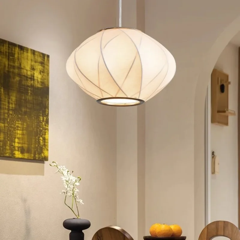 

Minimalist Japanese Wabi Sabi style creative silk fabric retro pendant lamp living room lamp bedroom dining room lamp