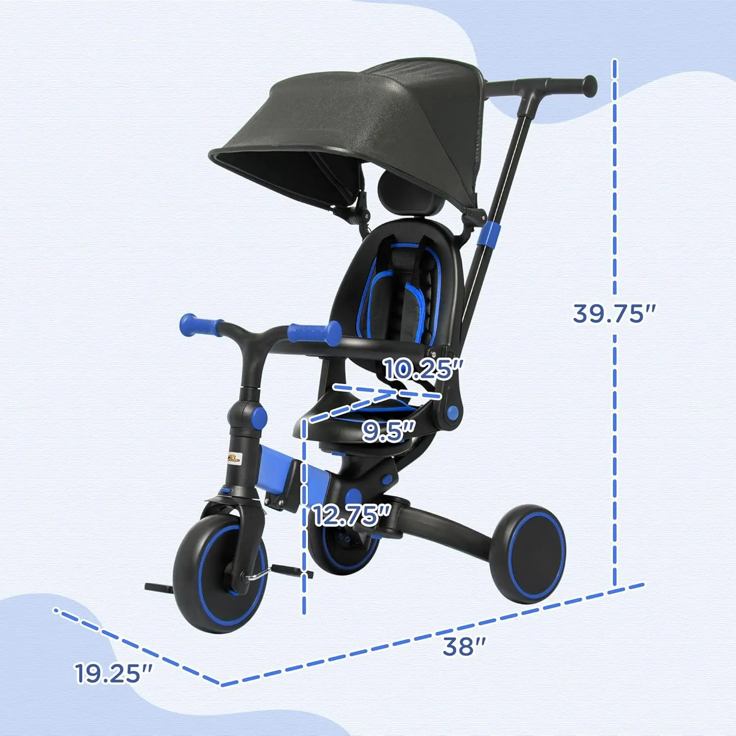3-in-1 Toddler Trike, Push Tricycle, & Balance Bike with Adjustable Settings, Toddler Push Bike, Baby Bike with Shady Canopy, Ag