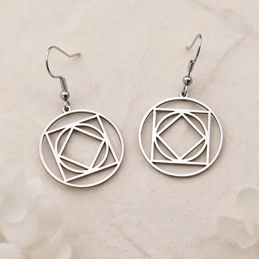 Hollow Circle Square Overlay Dangle Earrings Stainless Steel  Hook Earrings Fashion Geometric Pendant Jewelry For Women Girls