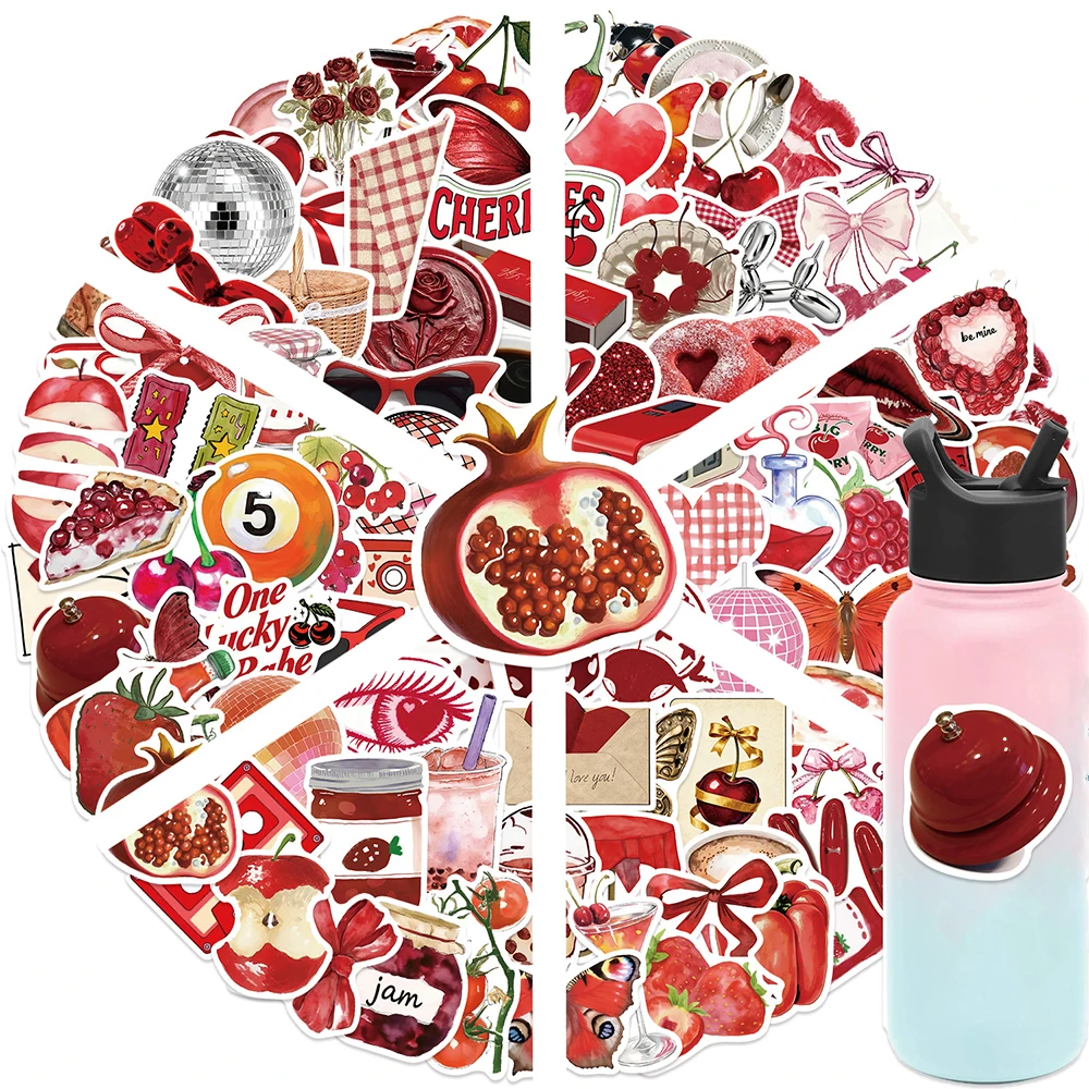 10/30/50/100 Stück Rote Kirsche Retro Ästhetische Aufkleber Niedliche Cartoon Ins-Style Sticker DIY Scrapbook Laptop Handy Dekoration