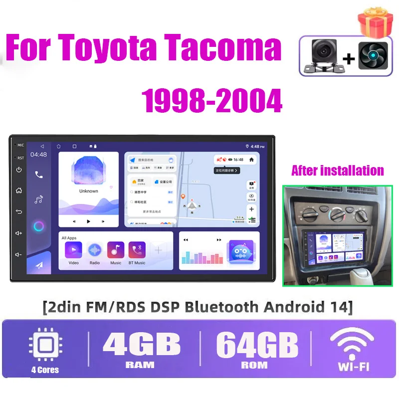 

7 "4+64GB Car Stereo Radio For Toyota Tacoma 1998-2004 Wireless CarPlay Android Auto FM GPS Navi BT Wireless Wifi