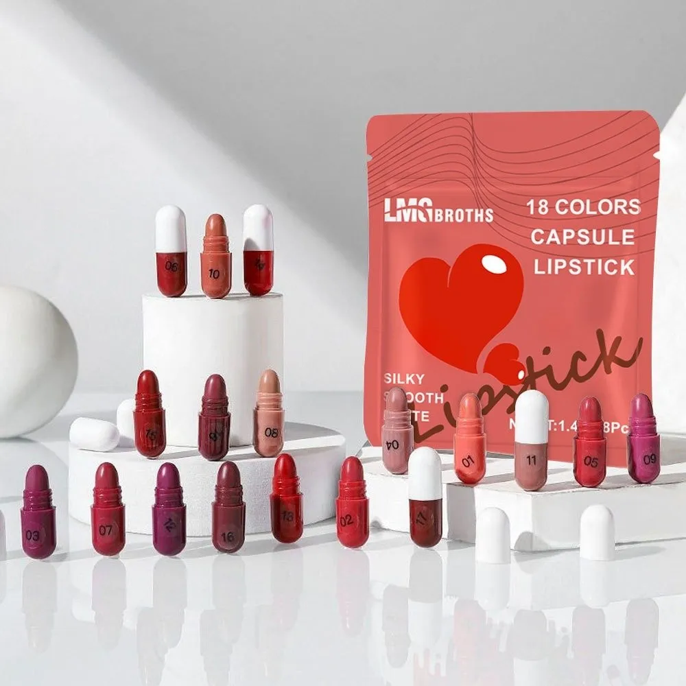 12pcs Matte Finish Capsule Lipstick Set Long Lasting Non-Sticky Texture Velvet Matte Lipstick 12 Colors Mini Lip Balm