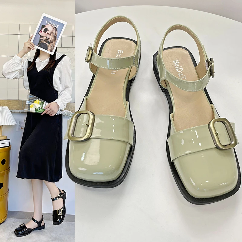 

Модная женская популярная модная и элегантная обувь, лето 202, дышащие женские туфли на каблуке с круглым носком, роскошные удобные сандалии