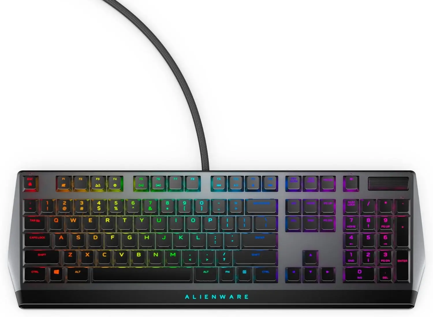 

Низкопрофильная игровая RGB-клавиатура с индивидуальной LED-подсветкой клавиш, медиауправлением и USB-проходным подключением, переключатели Cherry MX Red