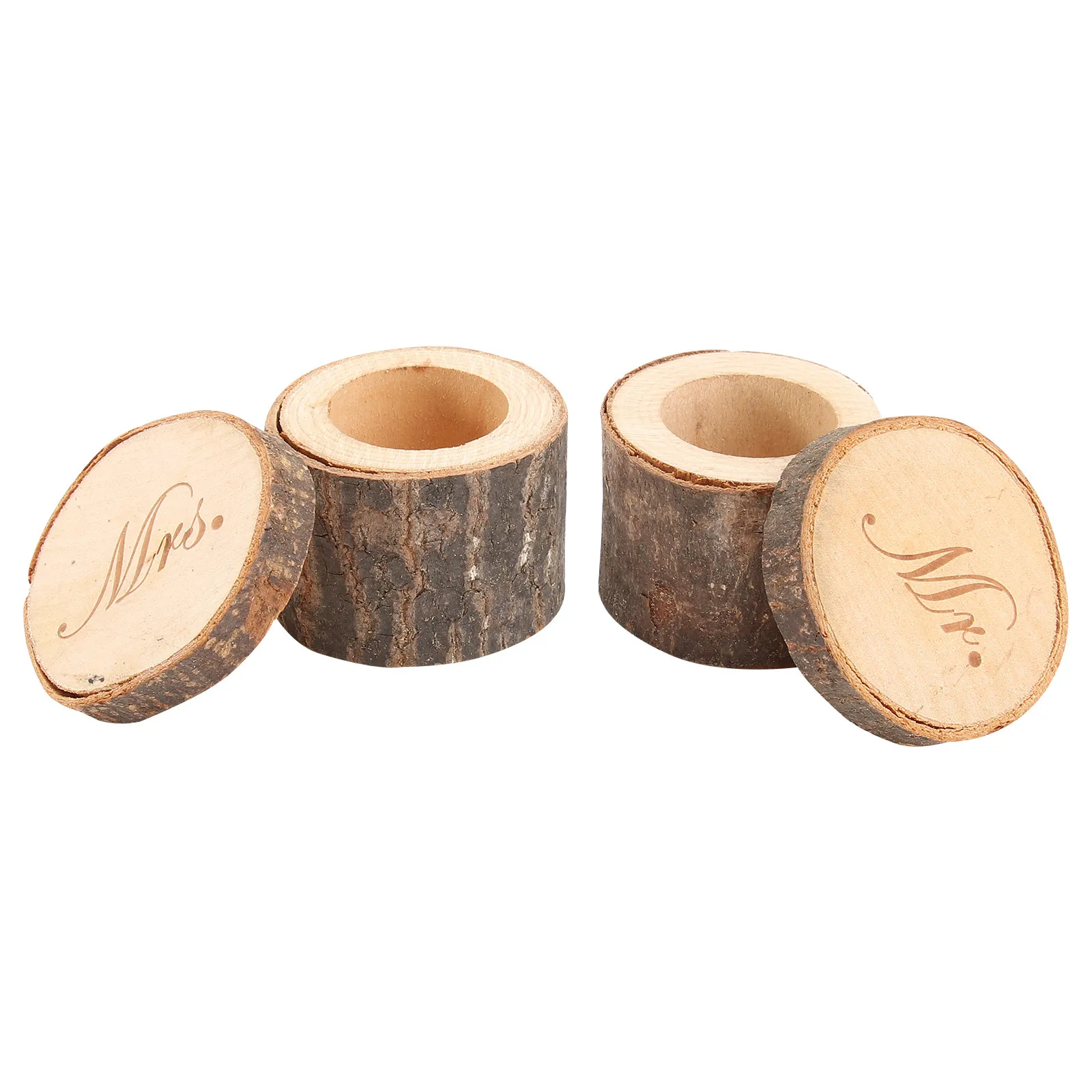 

2Pcs Ring Box Wooden Printed Mr Mrs Shabby Chic Rustic Wedding Ceremony Decorative Ring Holder Pillow Bearer Box