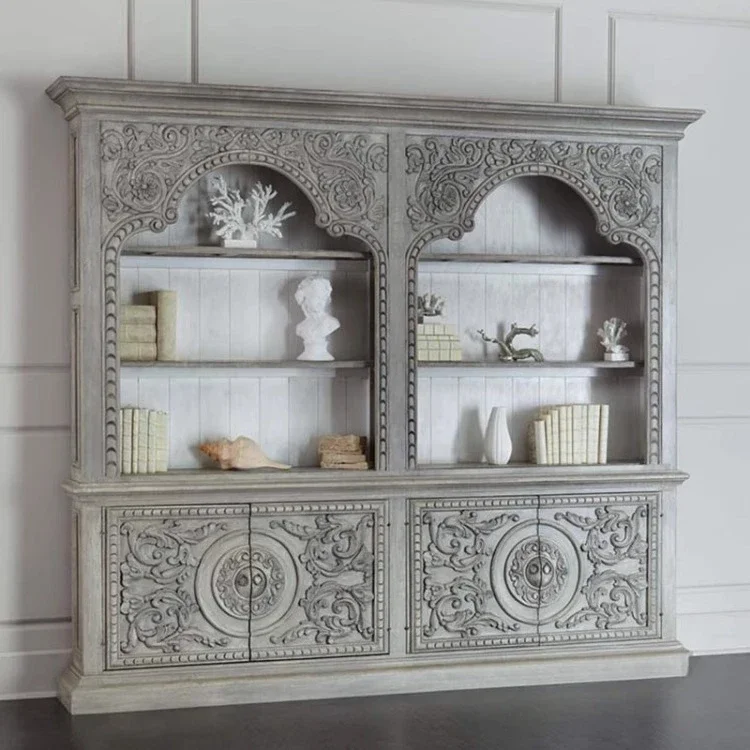 Solid wood bookcase villa luxury four-door bookcase antique and old dining side cabinet