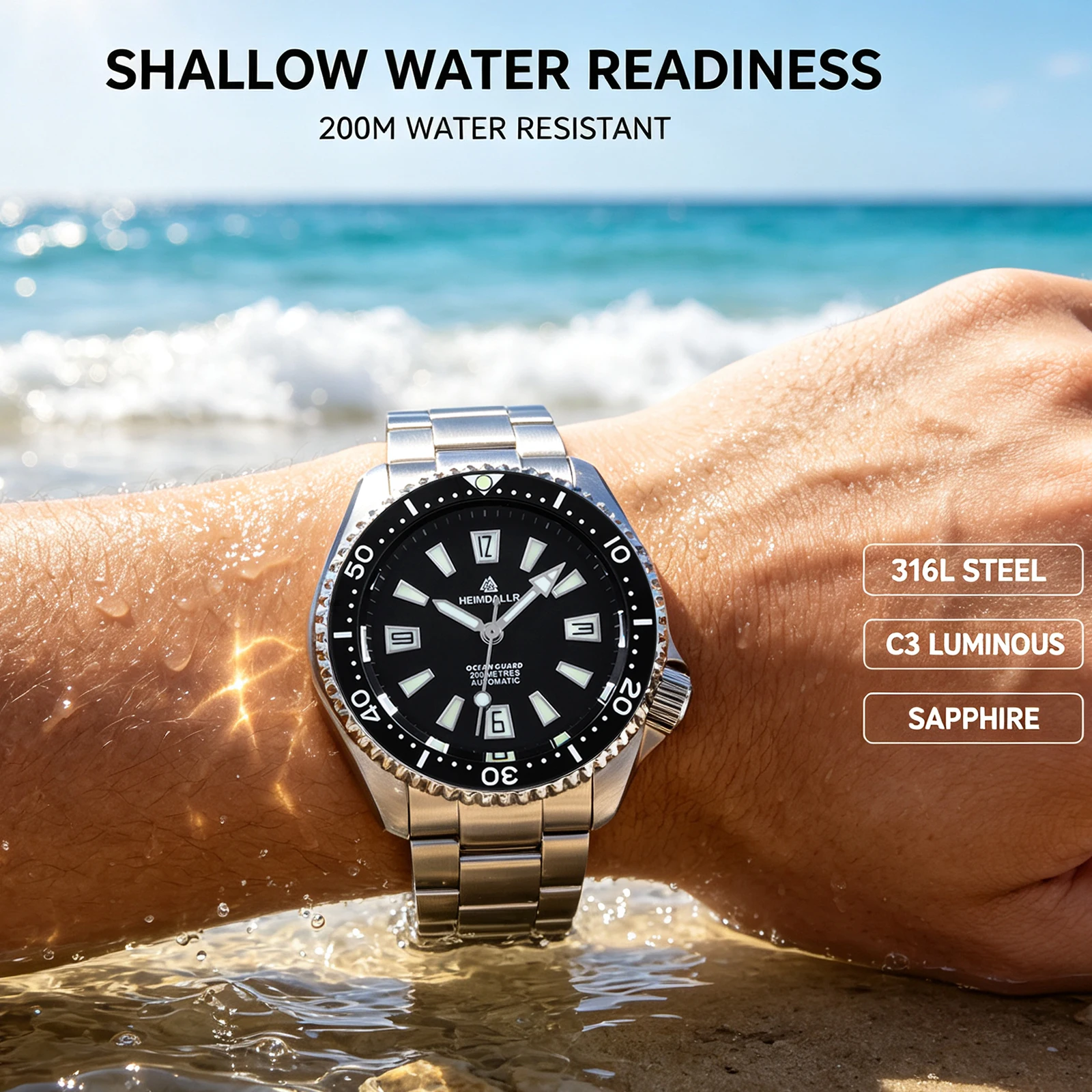 HEIMDALLR Men's Diver Watch 41mm NH35 Auto 200M 20ATM Waterproof Sapphire Crystal Ceramic Bezel C3 Super Lume 316L Steel Scuba