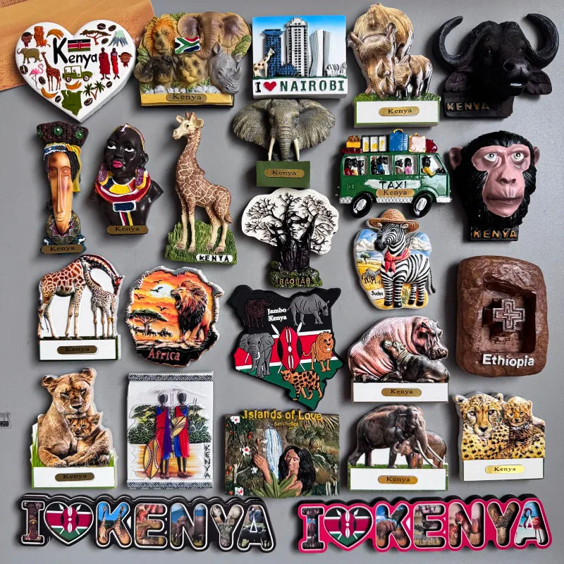 Kenya Fridge Magnets Nairobi Africa Tourist Souvenir Big Five Elephant Baobab Sudan Ethiopia Seychelles Magnetic Stickers Gifts