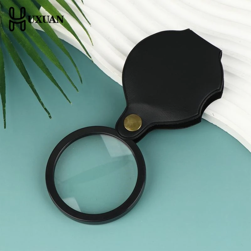 50/60/70MM Folding Magnifying Glass Folded Leather Case Portable Handheld Jewelry Loupe 8X Mini Magnification