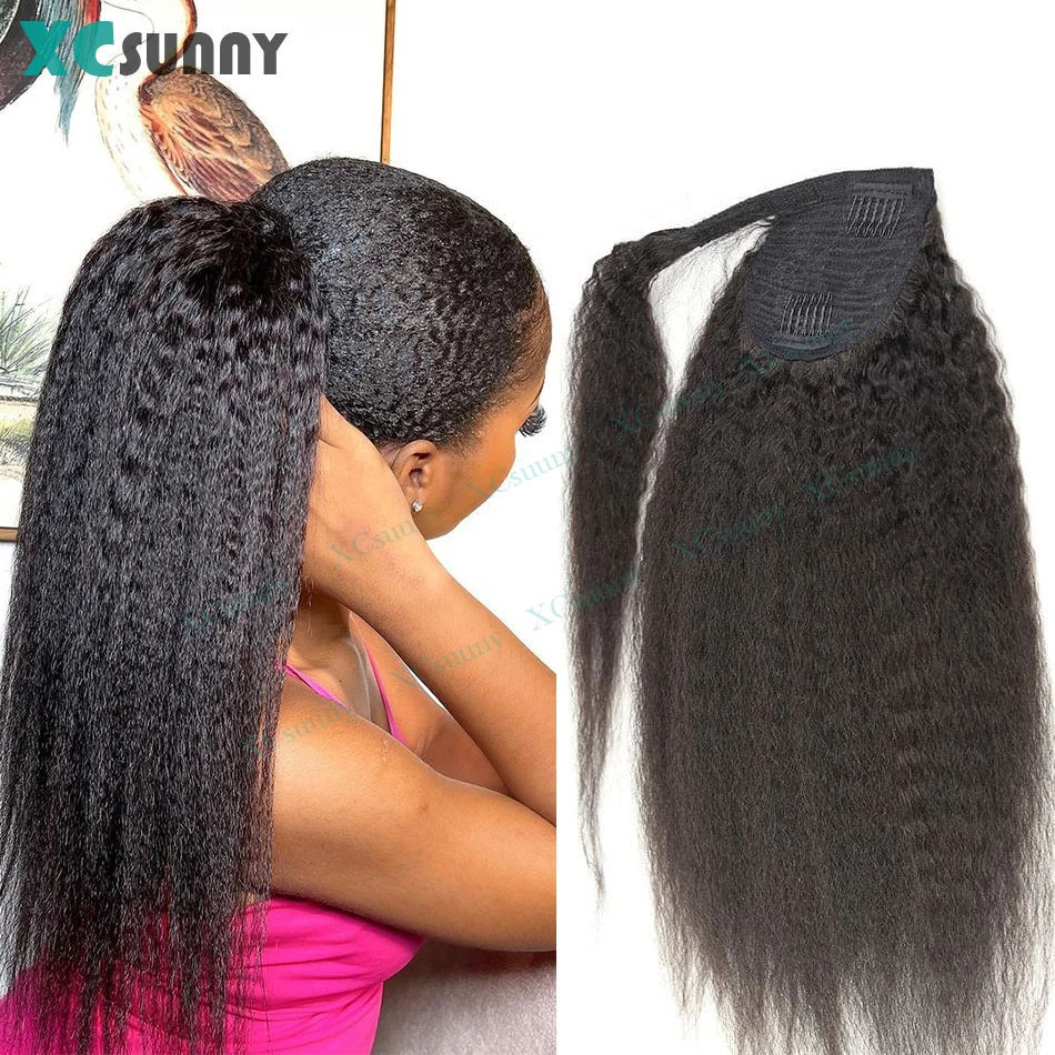 Ponytail Extension Human hair Kinky Straight Warp Around Ponytail Human Hair Remy Burmese High Ponytail Human Hair Extensions