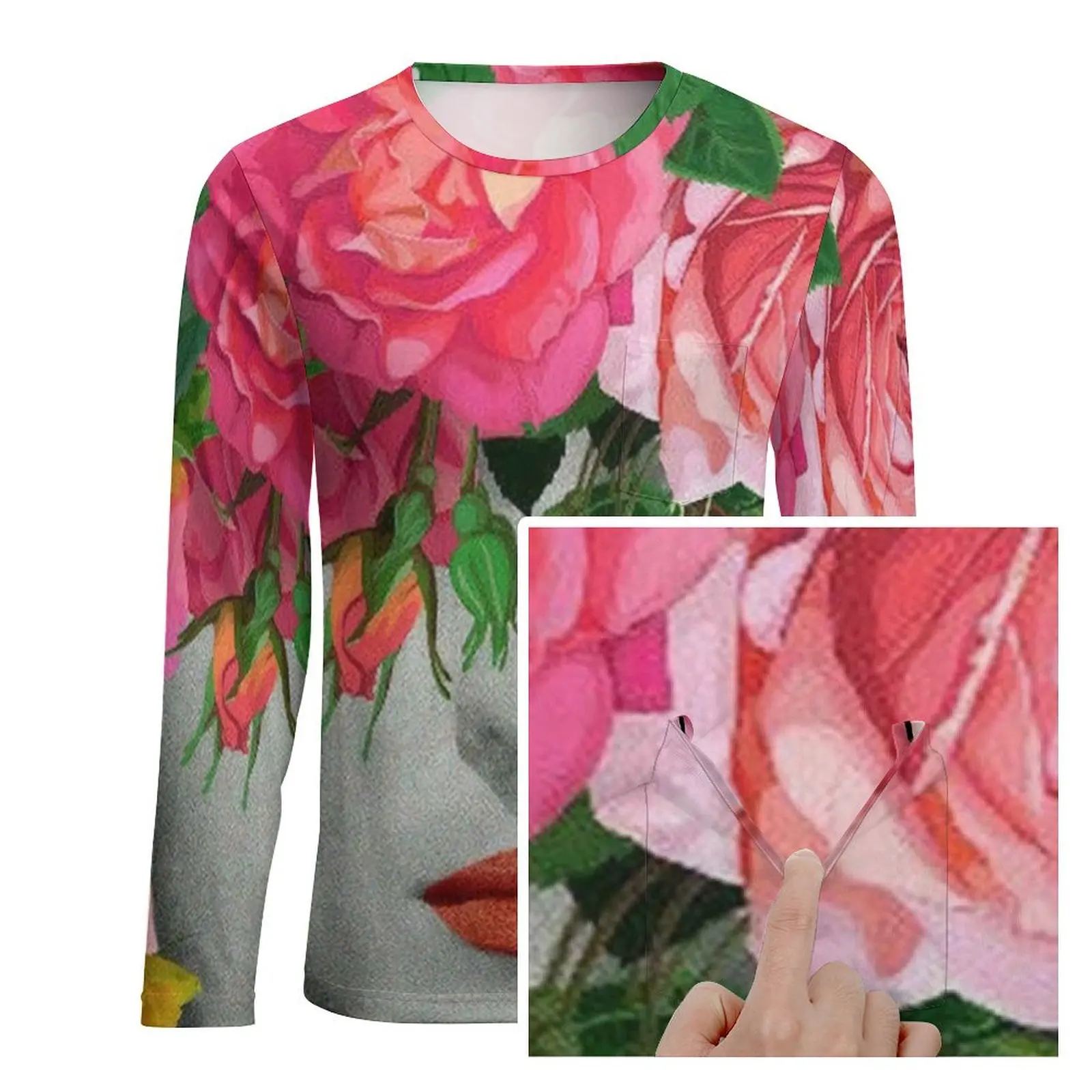 Abstract Women Head T-Shirt Beautiful Flowers On Head Man Hippie T-Shirts Spring Tee Shirt Long Sleeve Awesome Plus Size Gift