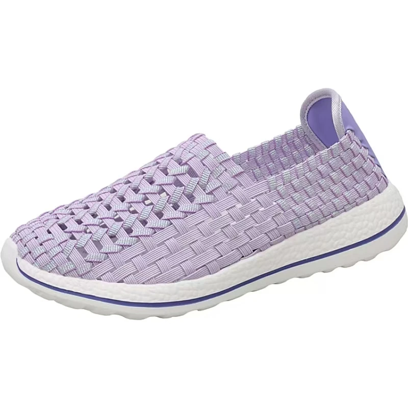 

Woman Big Size Hand Woven Casual Sneakers Soft Sole Non Slip Spring Summer Shallow Slip On Round Toe Lightweight Walking Shoes