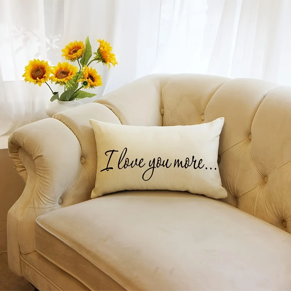 1pc I Love You More Handwritten Lumbar Pillow Cover,Suitable for Sofa,Bedroom,Living Room,Office,Affectionate Gift for Lovers